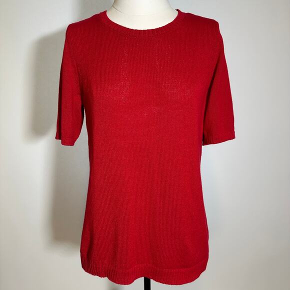 Talbots Red Linen Blend Lightweight Short Sleeve Sweater Womens Petite Size MP - Picture 1 of 7